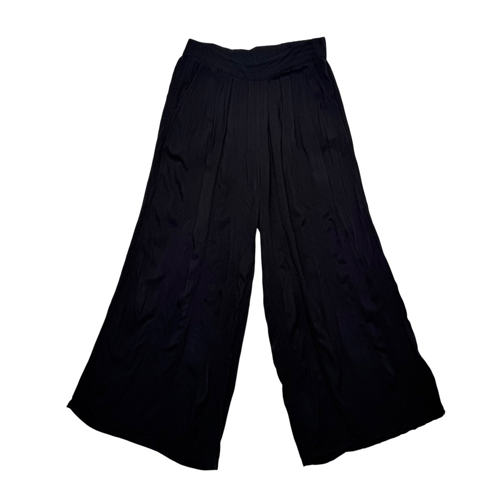 Black Flowy Wide Leg  Women Large Ankle Pants Rayon Breezy Summer Capsule